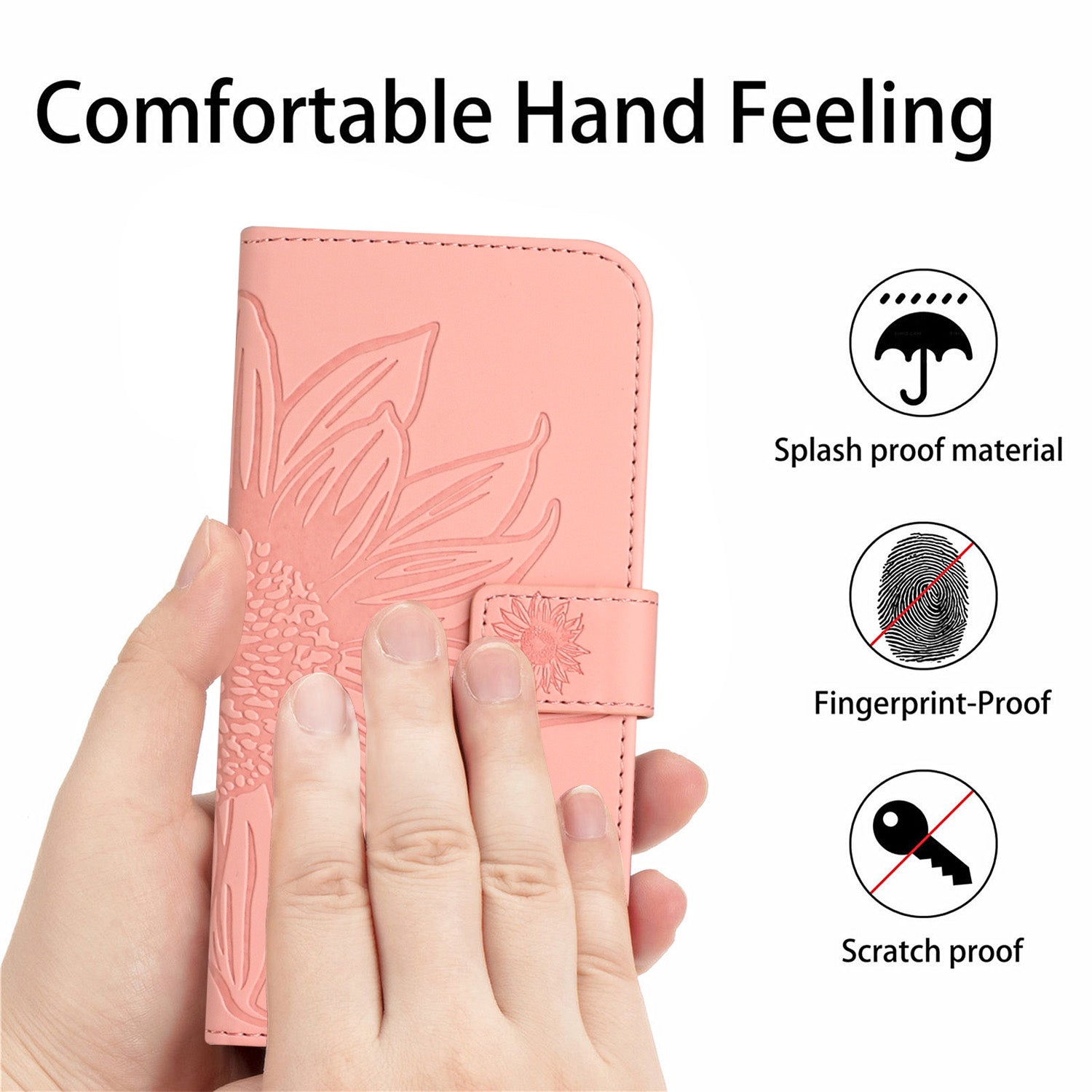 HT04 For Honor X8b 4G PU Leather Phone Case Wrist Strap Sunflower Pattern Cover - Light Pink