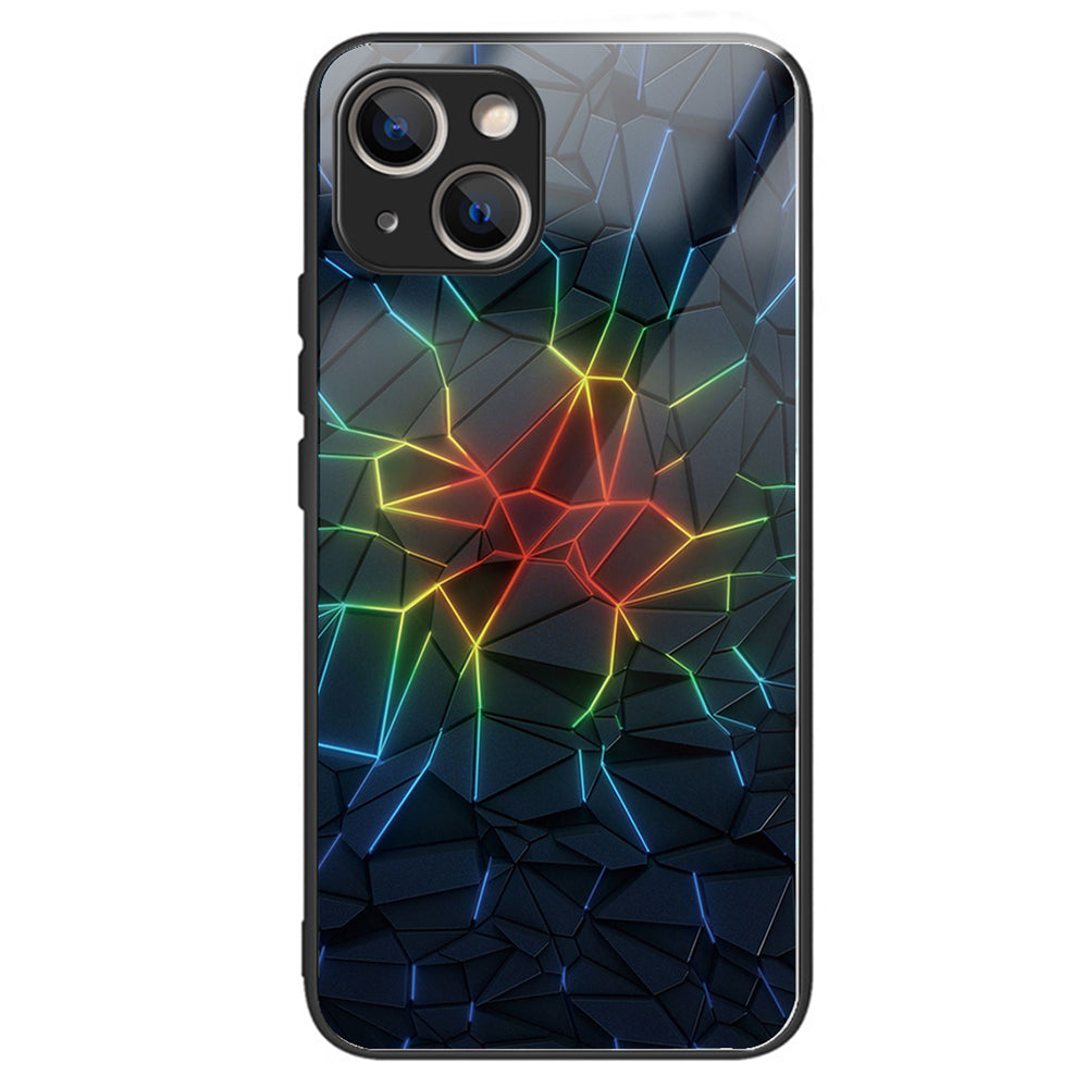 For iPhone 15 Phone Case Pattern Design Anti-Scratch Tempered Glass Back Cover - Geometry
