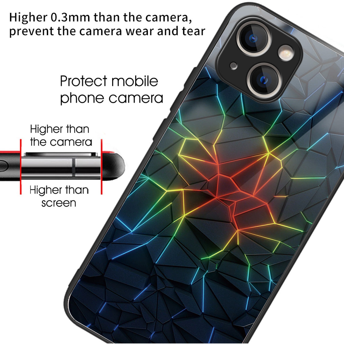 For iPhone 15 Phone Case Pattern Design Anti-Scratch Tempered Glass Back Cover - Geometry