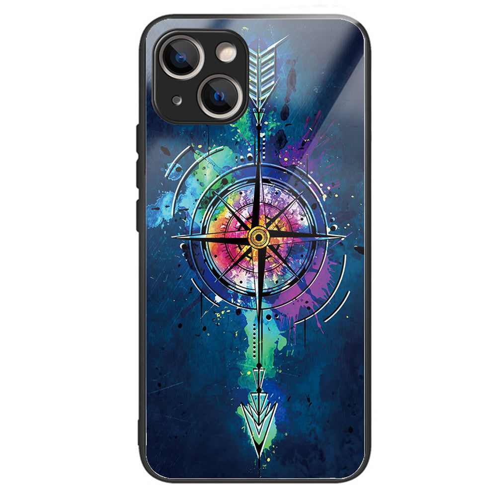 For iPhone 15 Phone Case Pattern Design Anti-Scratch Tempered Glass Back Cover - Geometry