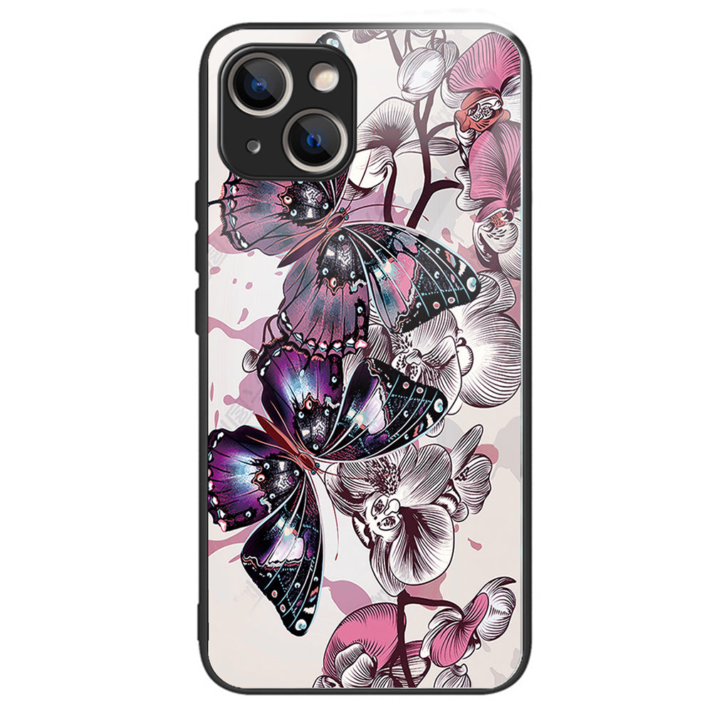 For iPhone 15 Phone Case Pattern Design Anti-Scratch Tempered Glass Back Cover - Geometry
