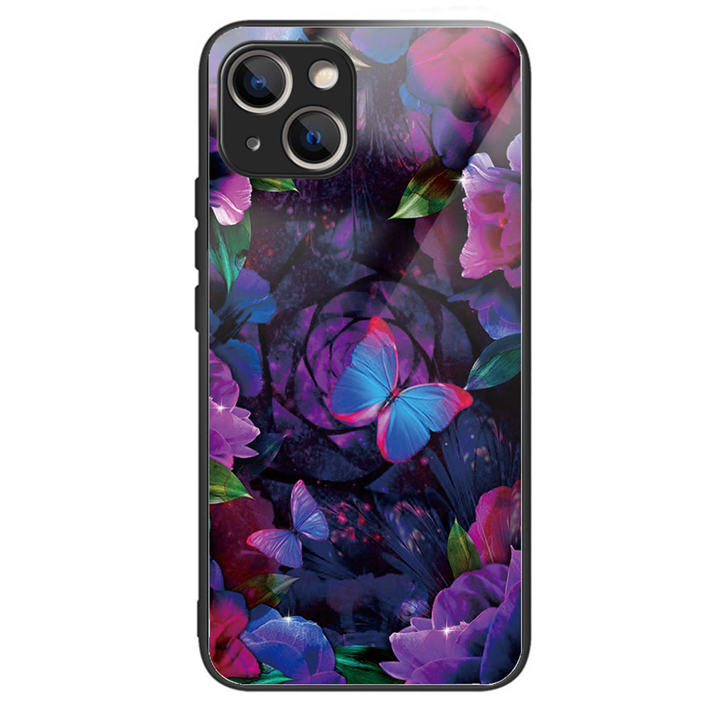 For iPhone 15 Phone Case Pattern Design Anti-Scratch Tempered Glass Back Cover - Geometry