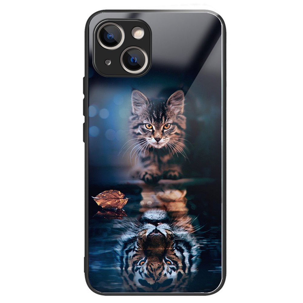 For iPhone 15 Phone Case Pattern Design Anti-Scratch Tempered Glass Back Cover - Geometry