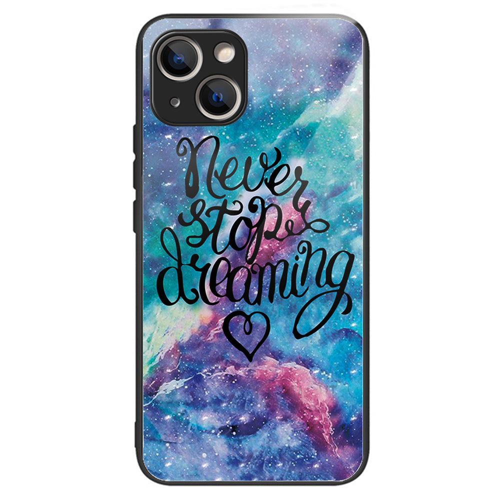 For iPhone 15 Phone Case Pattern Design Anti-Scratch Tempered Glass Back Cover - Geometry