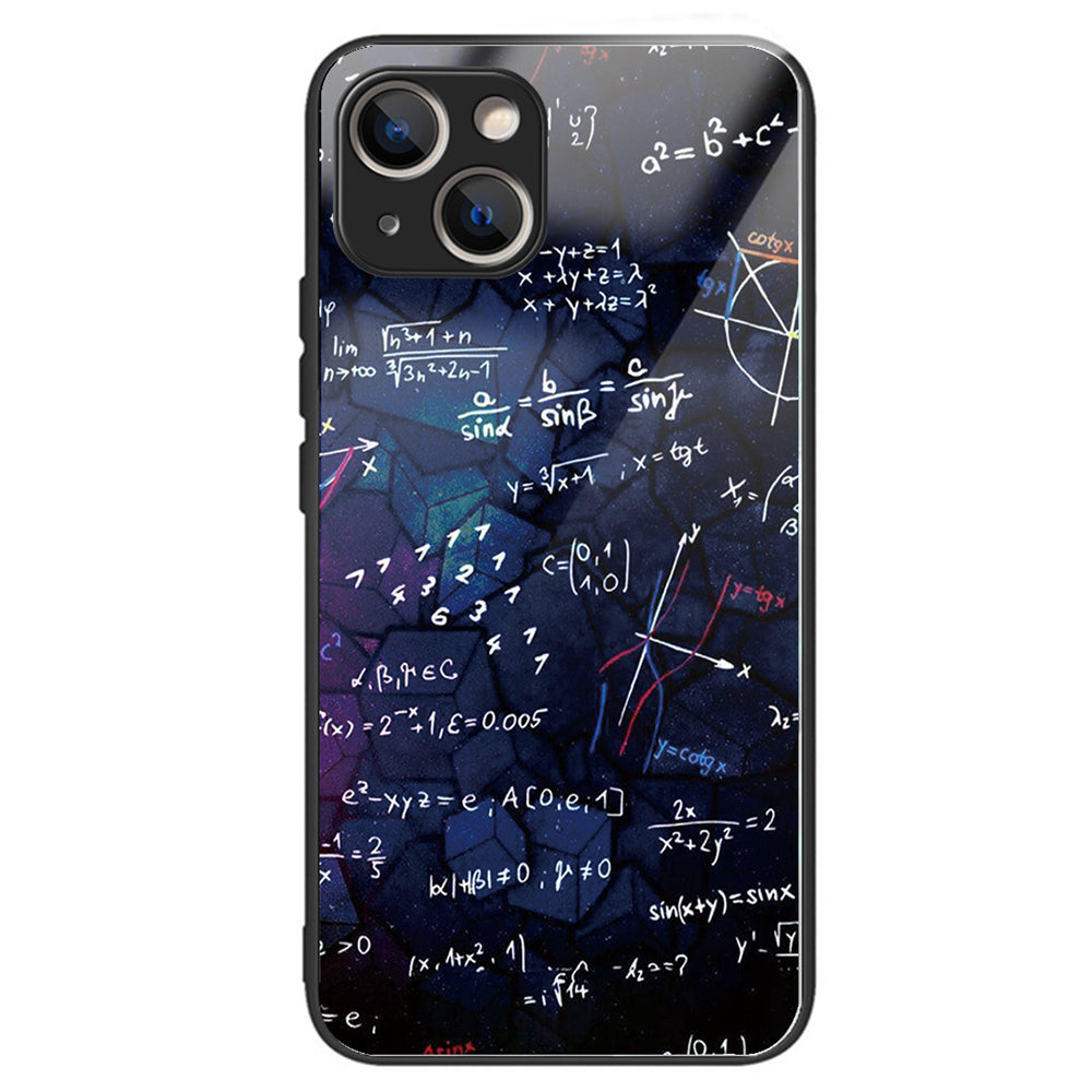 For iPhone 15 Phone Case Pattern Design Anti-Scratch Tempered Glass Back Cover - Geometry