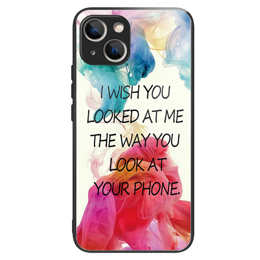 For iPhone 15 Phone Case Pattern Design Anti-Scratch Tempered Glass Back Cover - Geometry