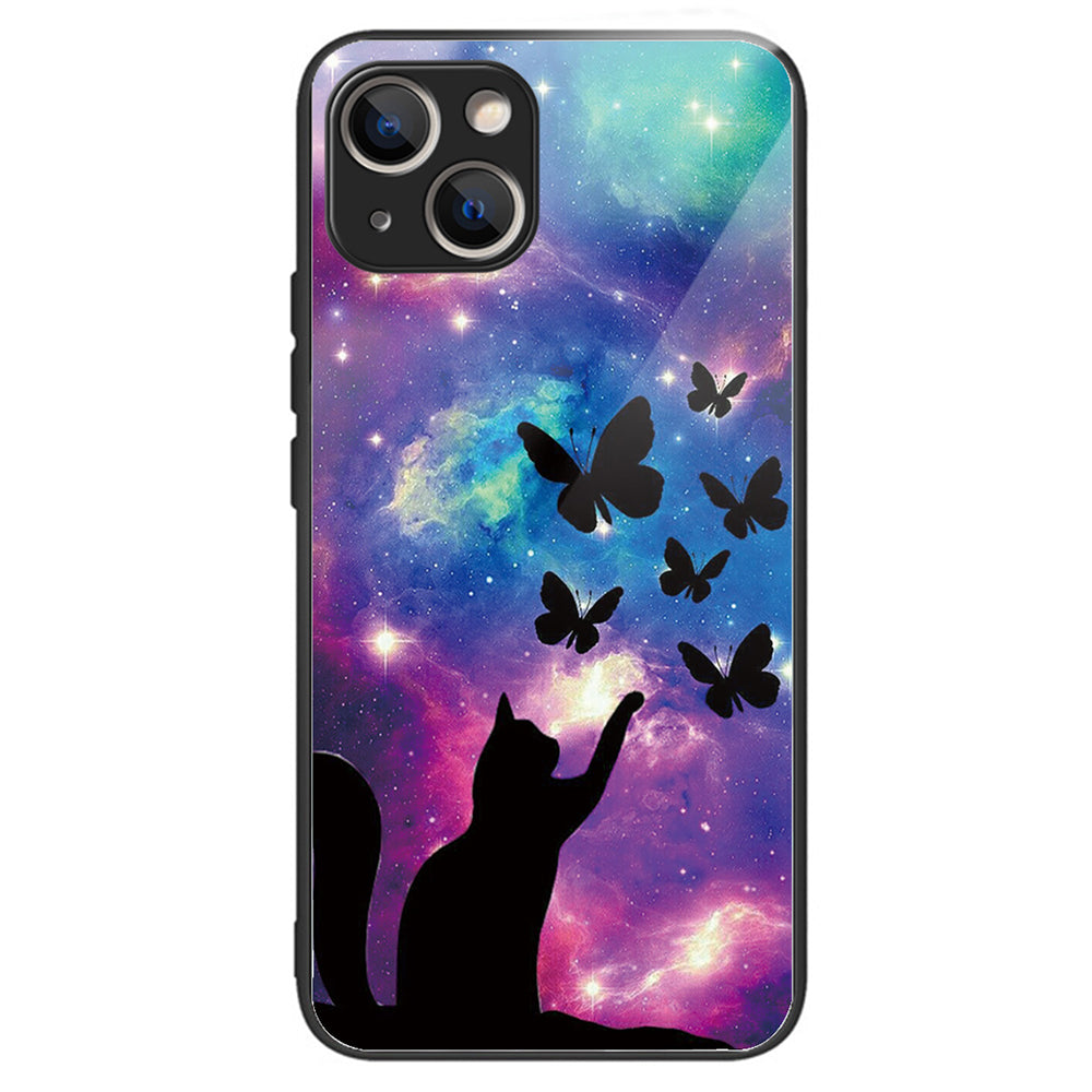 For iPhone 15 Phone Case Pattern Design Anti-Scratch Tempered Glass Back Cover - Geometry