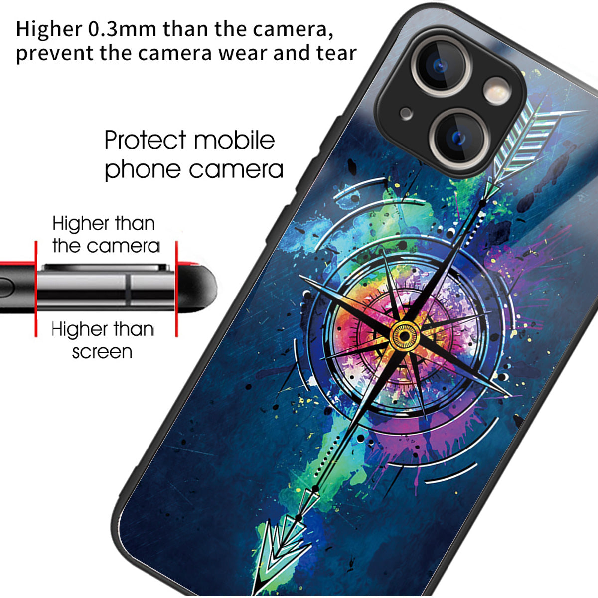 For iPhone 15 Plus Tempered Glass Phone Case Shockproof Pattern Printed Cover - Arrow
