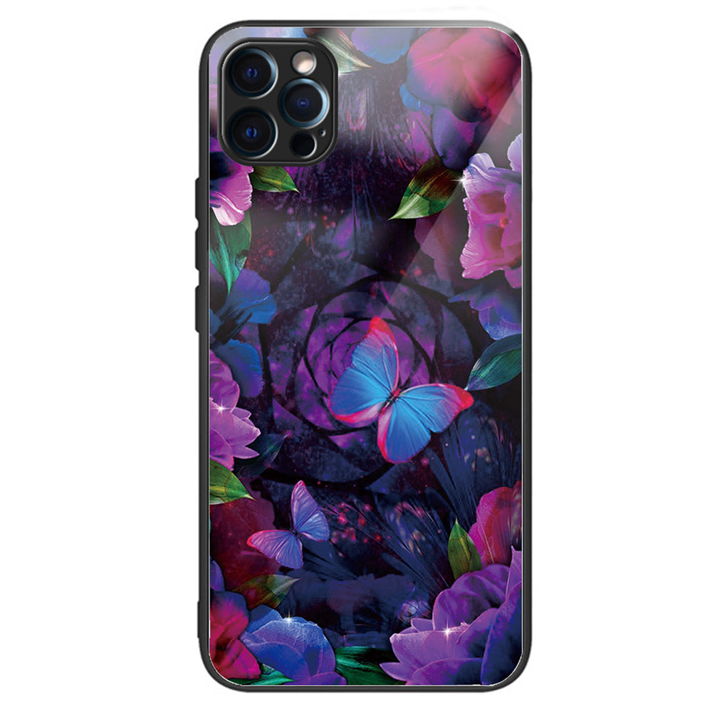 For iPhone 15 Pro Pattern Tempered Glass Case Protective Phone Cover - Colorful Butterflies