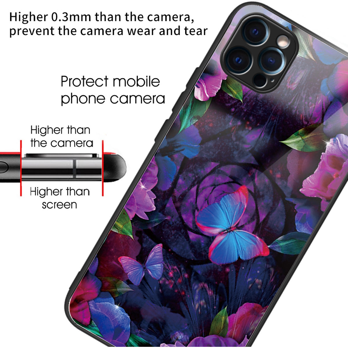 For iPhone 15 Pro Pattern Tempered Glass Case Protective Phone Cover - Colorful Butterflies