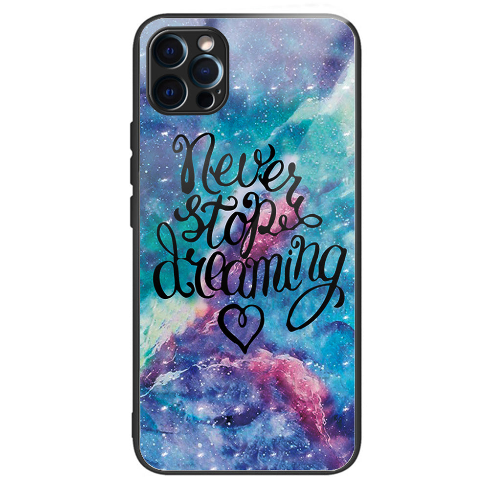 For iPhone 15 Pro Max Pattern Printing Case Anti-Scratch Tempered Glass Phone Cover - Rose