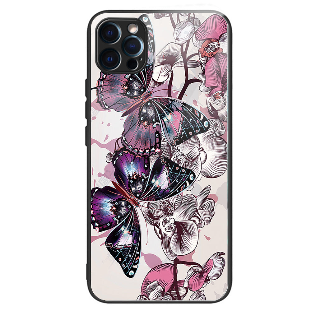 For iPhone 15 Pro Max Pattern Printing Case Anti-Scratch Tempered Glass Phone Cover - Rose