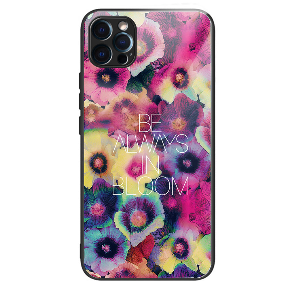 For iPhone 15 Pro Max Pattern Printing Case Anti-Scratch Tempered Glass Phone Cover - Rose