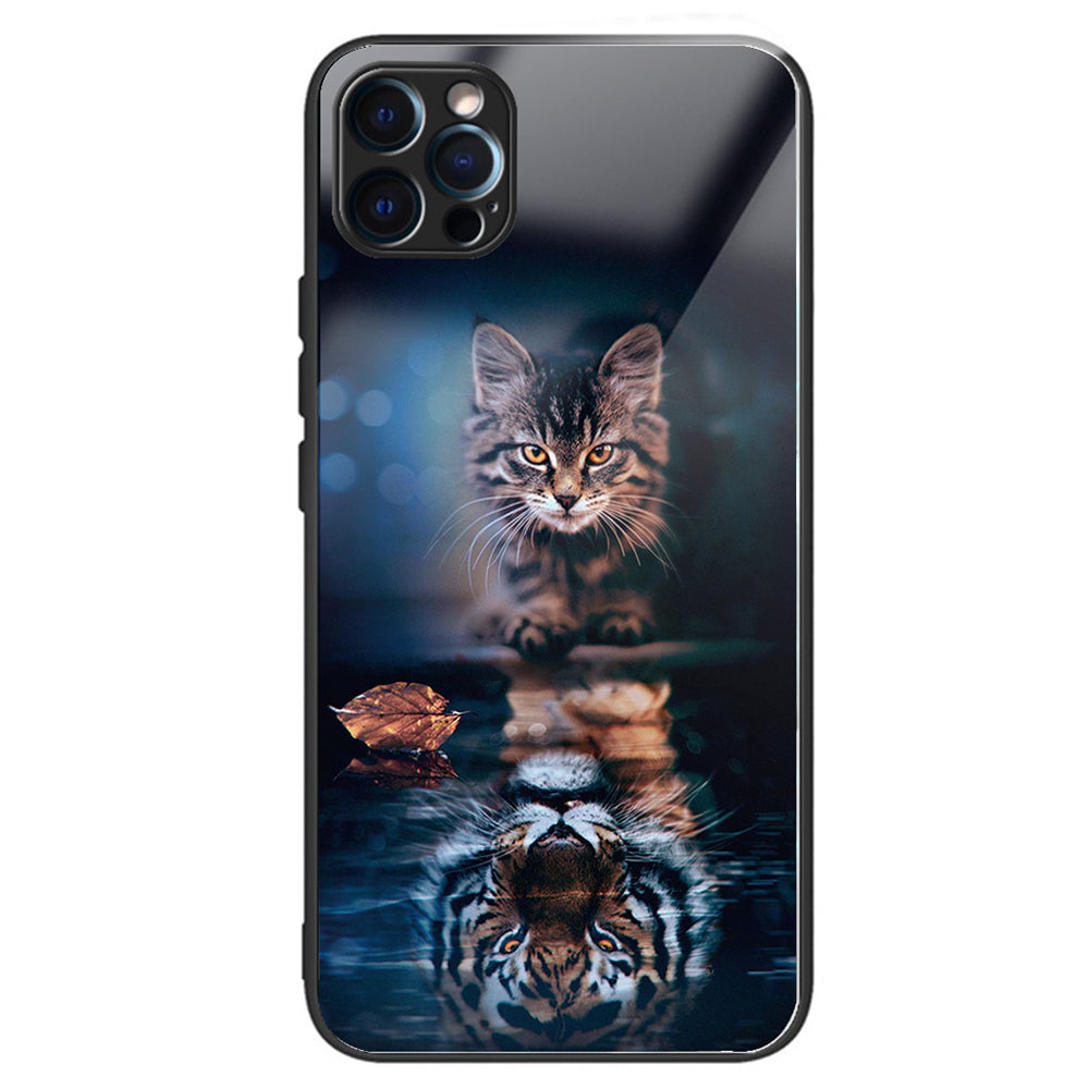 For iPhone 15 Pro Max Pattern Printing Case Anti-Scratch Tempered Glass Phone Cover - Rose