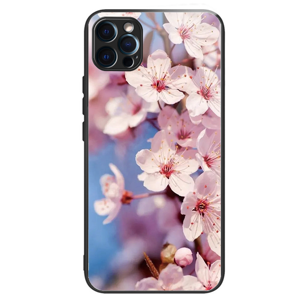 For iPhone 15 Pro Max Pattern Printing Case Anti-Scratch Tempered Glass Phone Cover - Rose