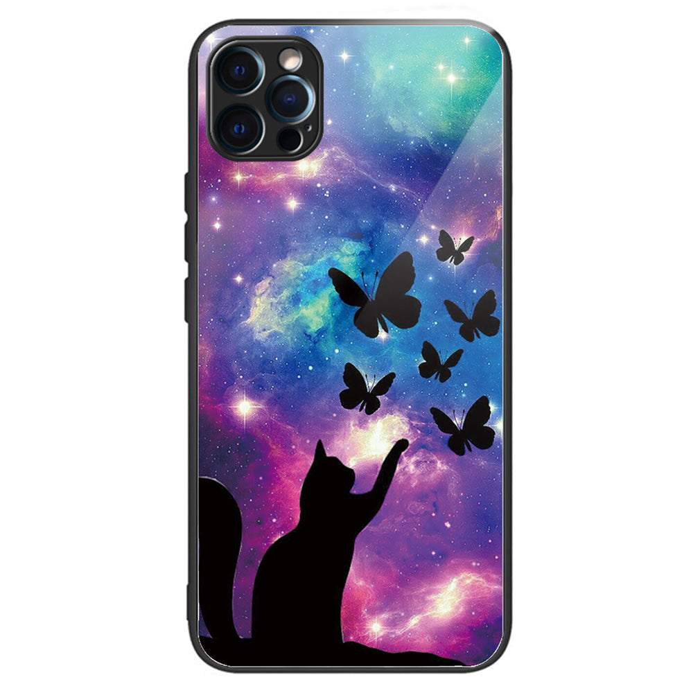 For iPhone 15 Pro Max Pattern Printing Case Anti-Scratch Tempered Glass Phone Cover - Rose