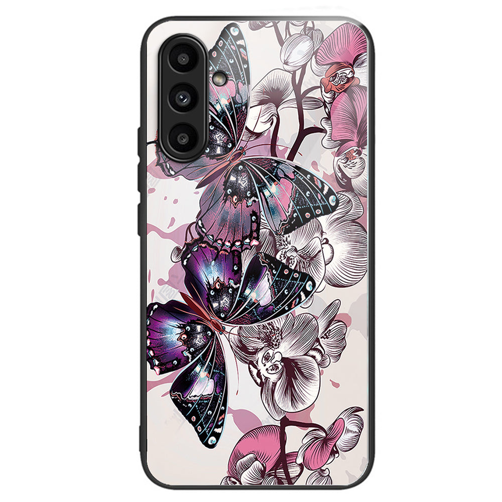 For Samsung Galaxy A14 4G / 5G Pattern Printing Phone Case Tempered Glass+TPU Cover - Rose