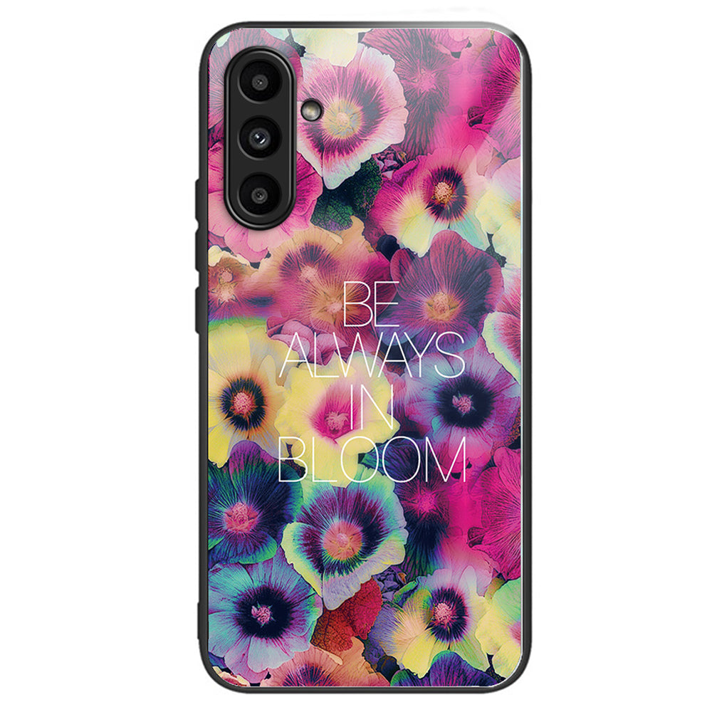 For Samsung Galaxy A14 4G / 5G Pattern Printing Phone Case Tempered Glass+TPU Cover - Rose