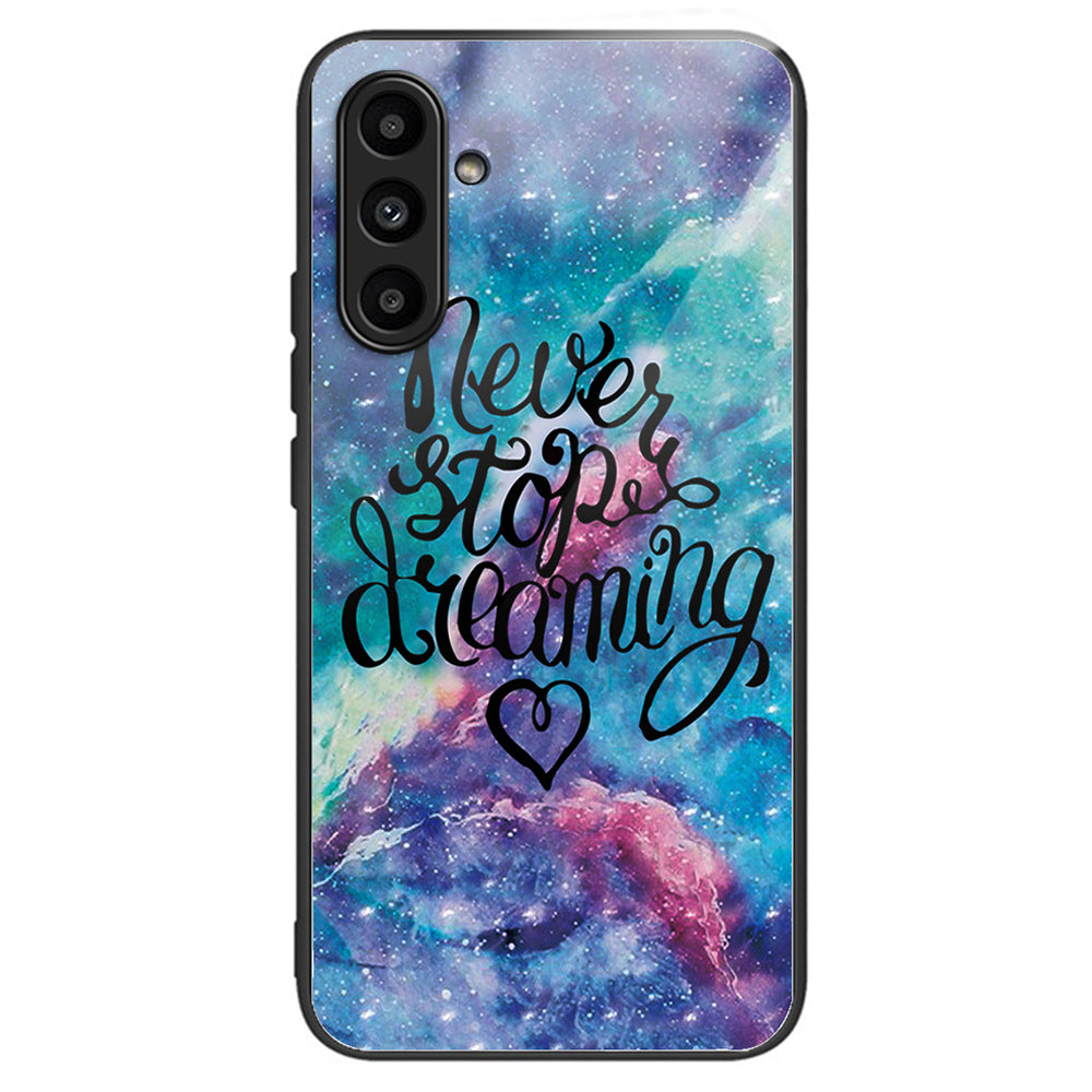 For Samsung Galaxy A14 4G / 5G Pattern Printing Phone Case Tempered Glass+TPU Cover - Rose