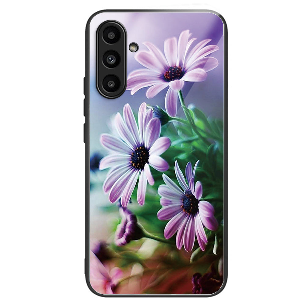 For Samsung Galaxy A14 4G / 5G Pattern Printing Phone Case Tempered Glass+TPU Cover - Rose