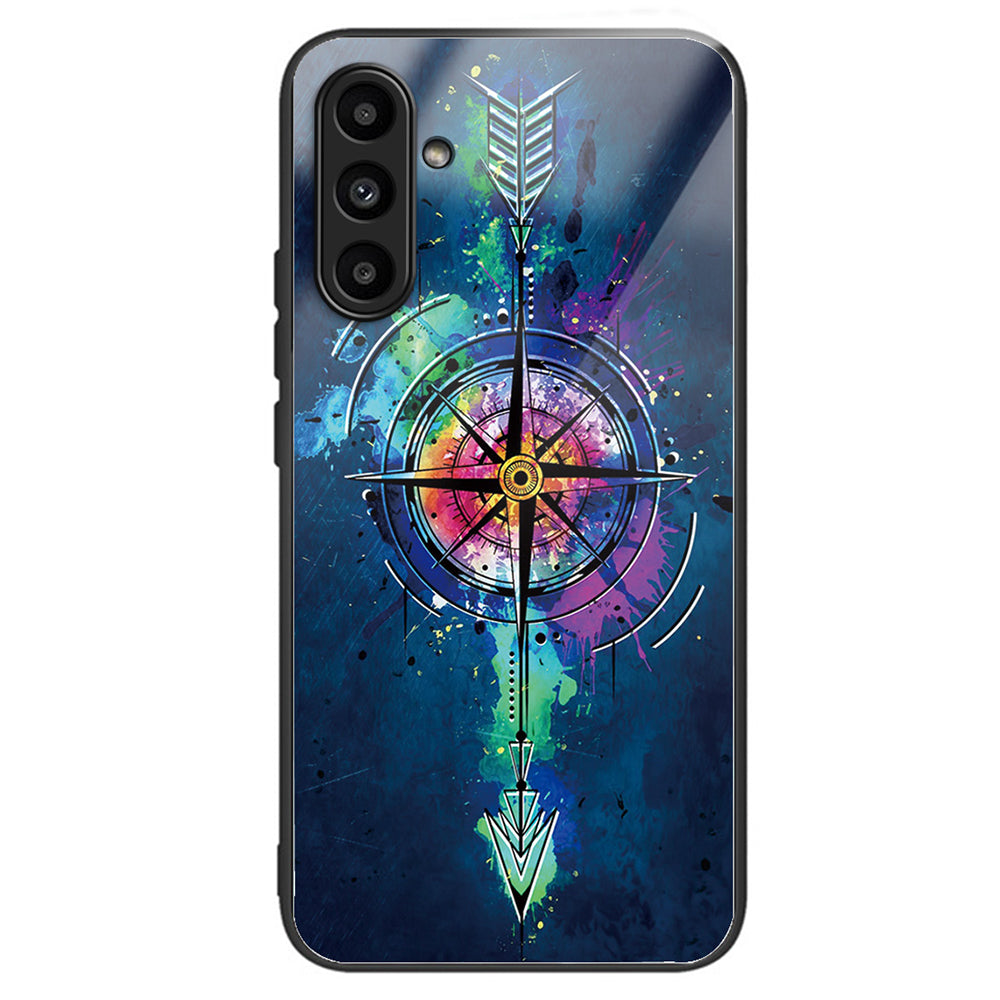 For Samsung Galaxy A14 4G / 5G Pattern Printing Phone Case Tempered Glass+TPU Cover - Rose