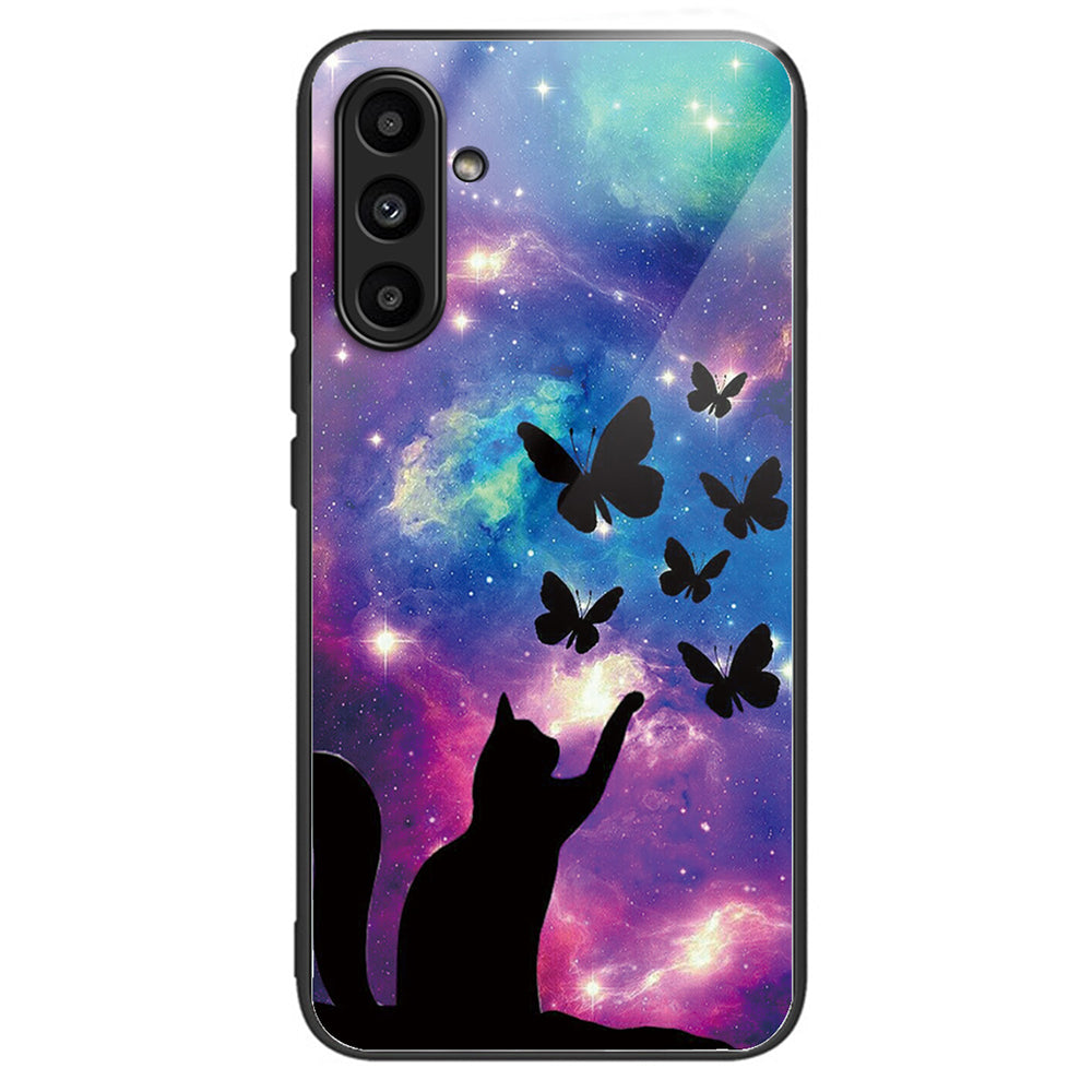 For Samsung Galaxy A14 4G / 5G Pattern Printing Phone Case Tempered Glass+TPU Cover - Rose