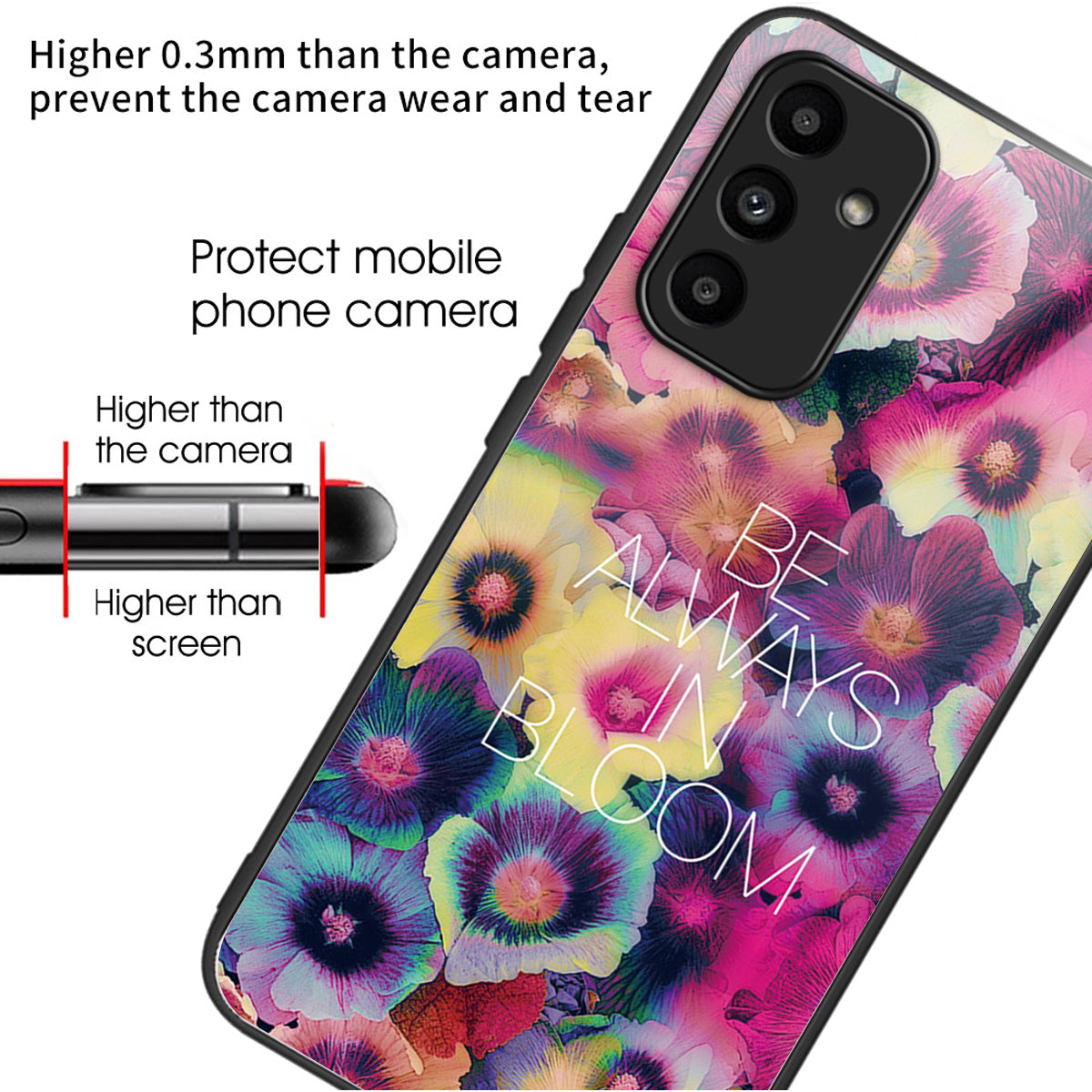 For Samsung Galaxy A15 4G / 5G Case Tempered Glass Phone Cover with Pattern Design - Colorful Flowers