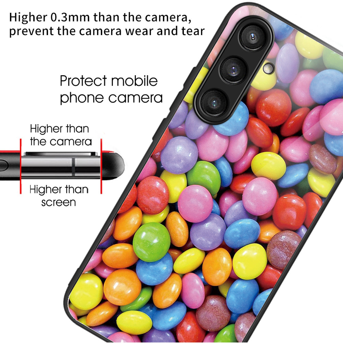 For Samsung Galaxy A54 5G Pattern Phone Shell Tempered Glass Back TPU Frame - Rainbow Candy