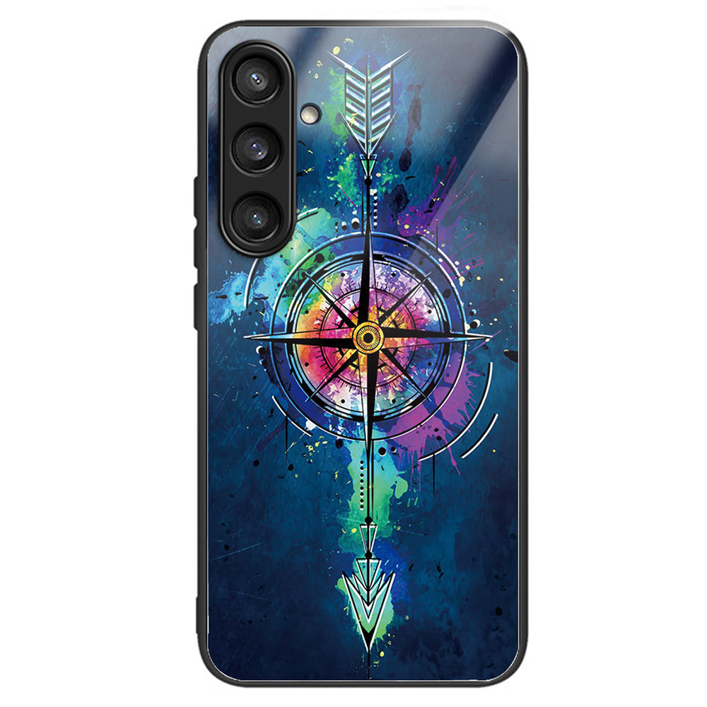 For Samsung Galaxy A54 5G Pattern Phone Shell Tempered Glass Back TPU Frame - Rainbow Candy