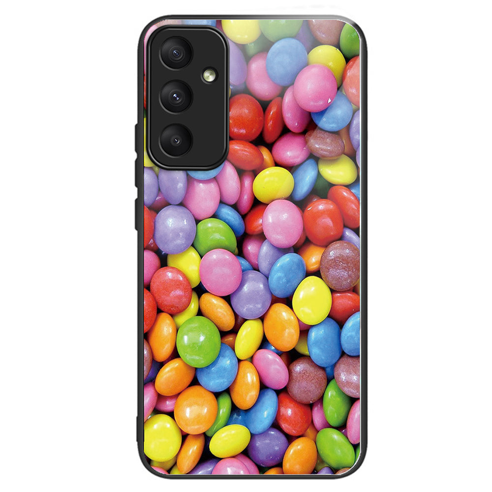 For Samsung Galaxy A35 5G Tempered Glass Back Cover Shockproof TPU with Pretty Pattern Phone Case - Rainbow Candy