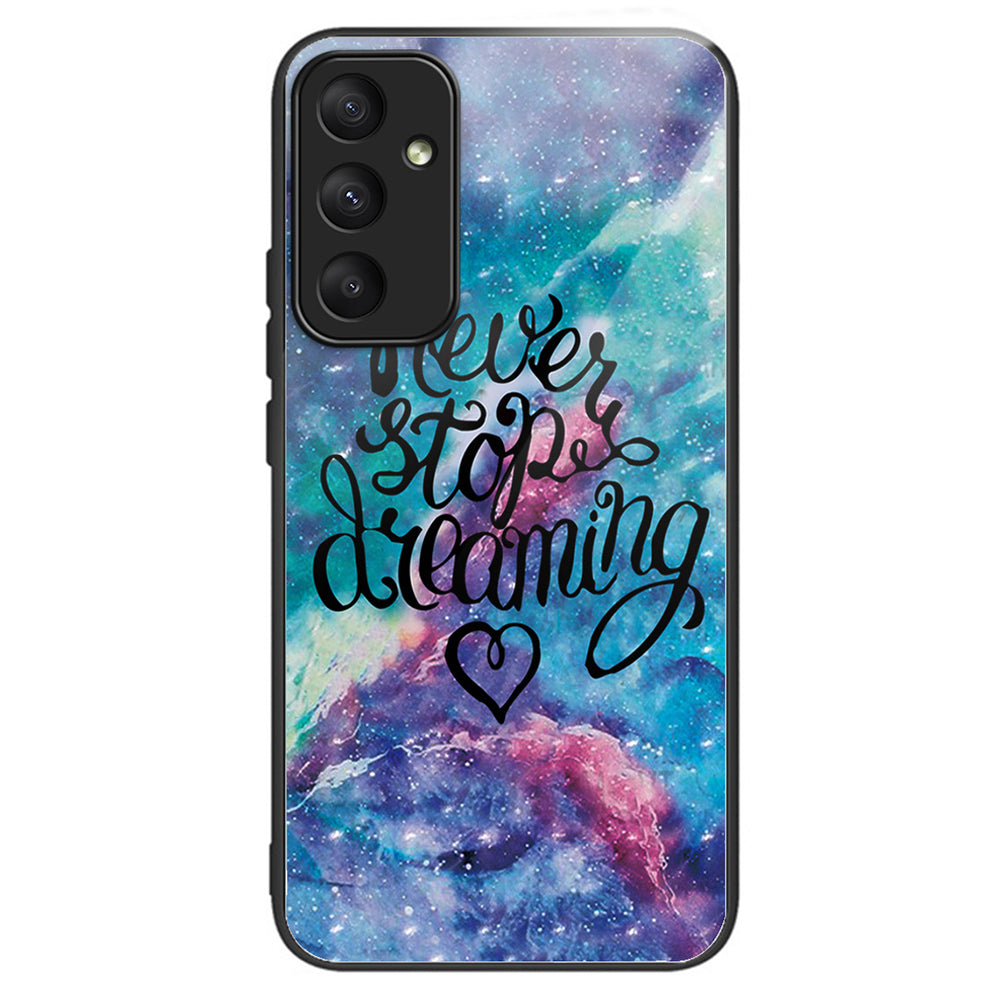 For Samsung Galaxy A35 5G Tempered Glass Back Cover Shockproof TPU with Pretty Pattern Phone Case - Rainbow Candy