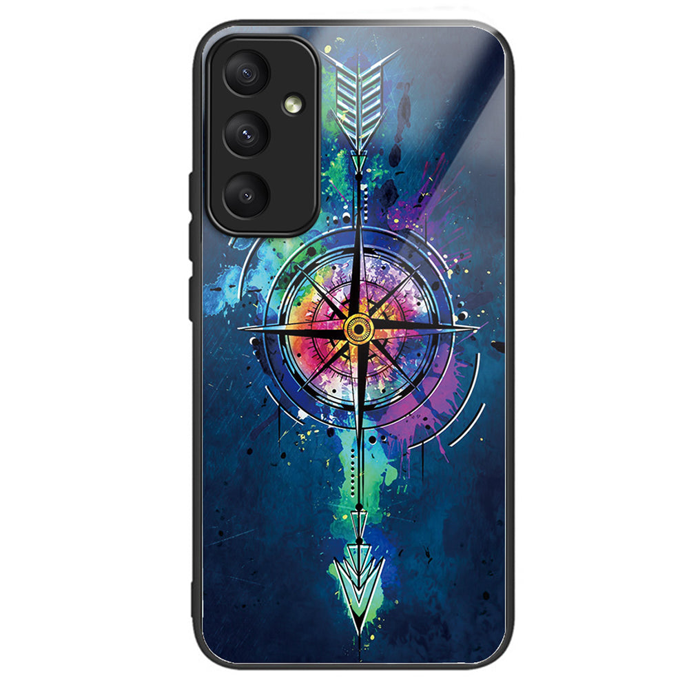 For Samsung Galaxy A35 5G Tempered Glass Back Cover Shockproof TPU with Pretty Pattern Phone Case - Rainbow Candy