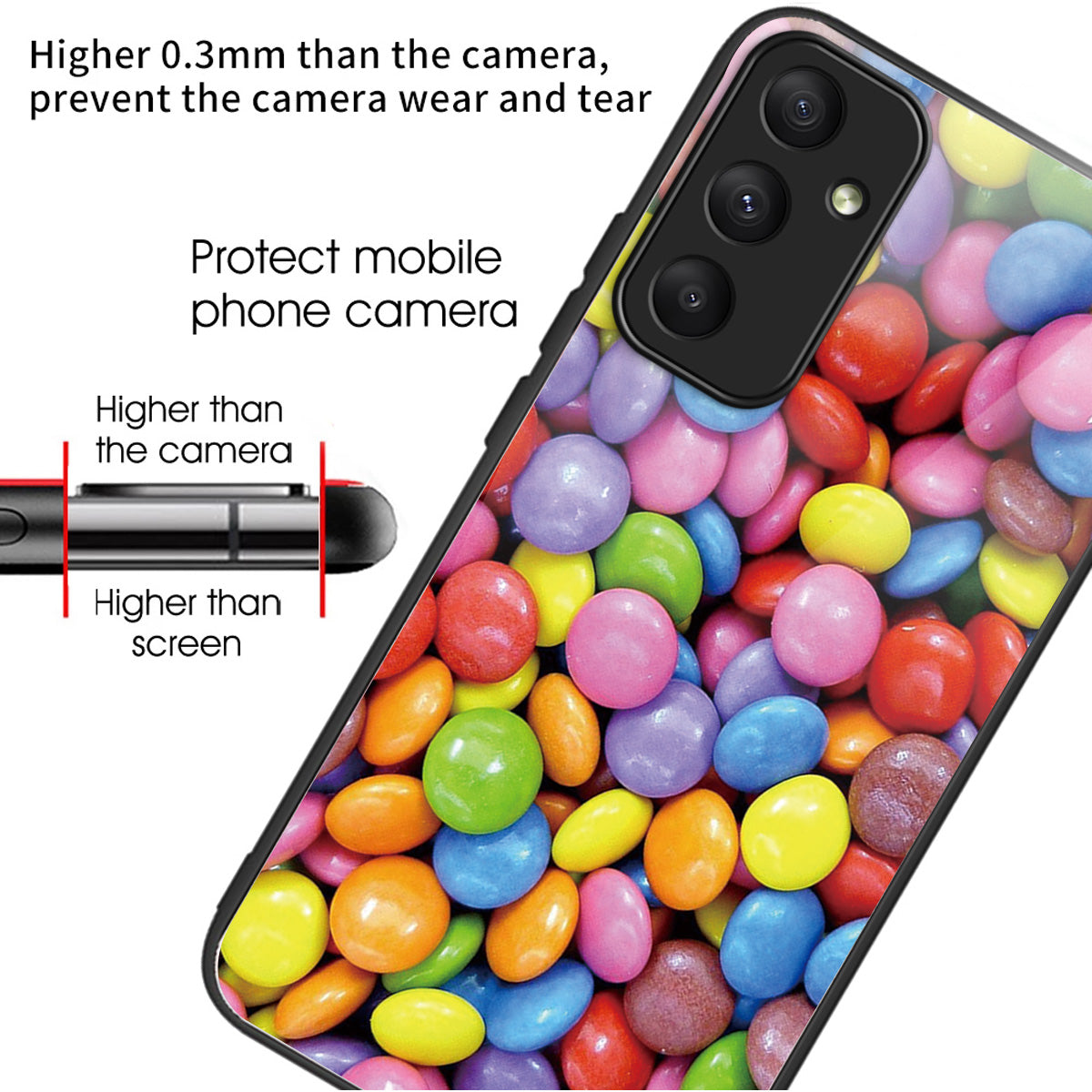 For Samsung Galaxy A55 5G Tempered Glass Case TPU Frame Pattern Protective Phone Cover - Rainbow Candy
