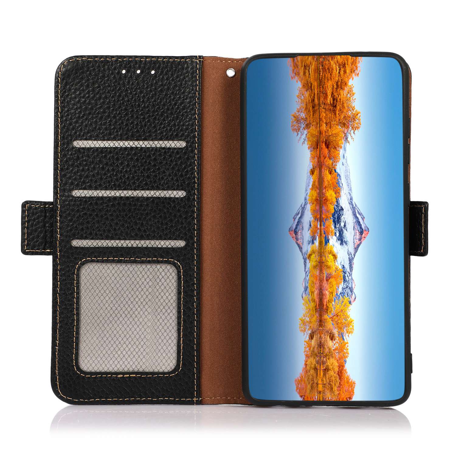 KHAZNEH For Samsung Galaxy Xcover7 Wallet Case Genuine Cow Leather Phone Cover with RFID Blocking - Black