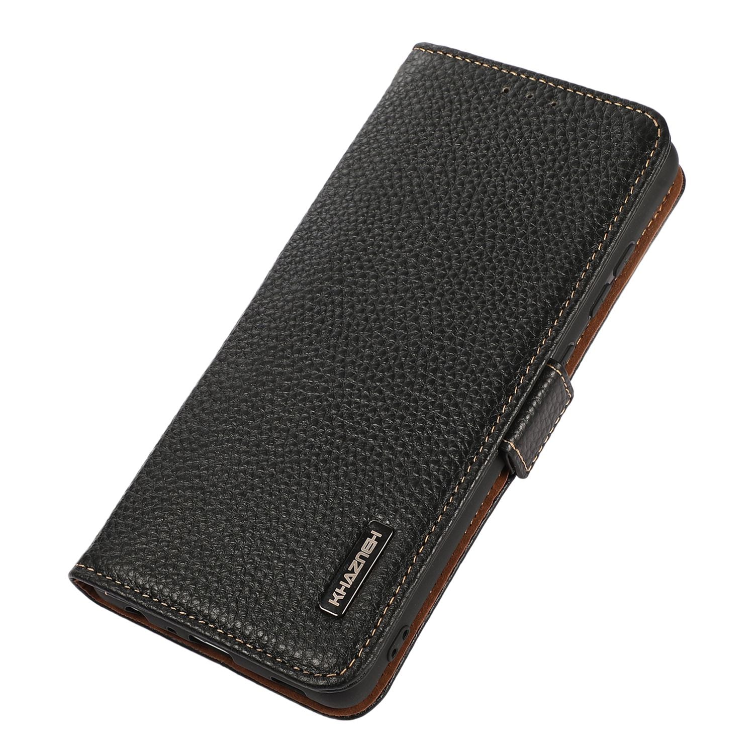 KHAZNEH For Samsung Galaxy Xcover7 Wallet Case Genuine Cow Leather Phone Cover with RFID Blocking - Black