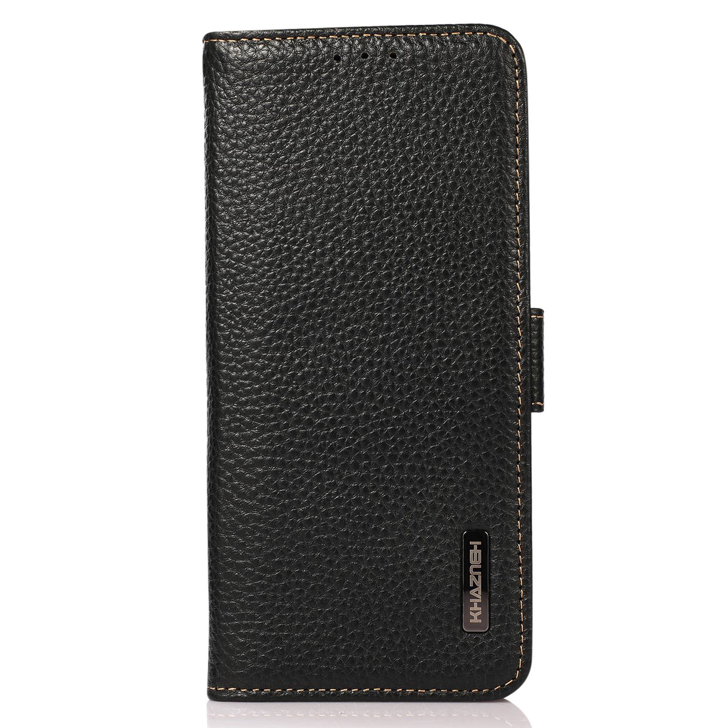 KHAZNEH For Samsung Galaxy Xcover7 Wallet Case Genuine Cow Leather Phone Cover with RFID Blocking - Black