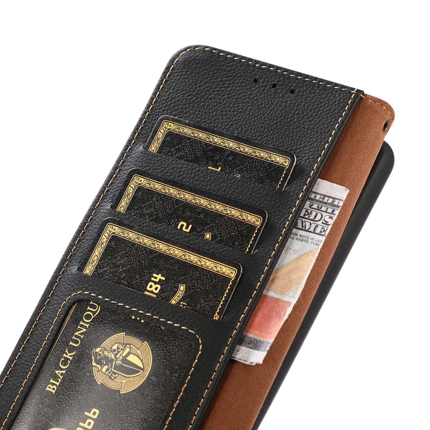 KHAZNEH For Samsung Galaxy Xcover7 Phone Case with RFID Blocking Genuine Cow Leather Cover - Black