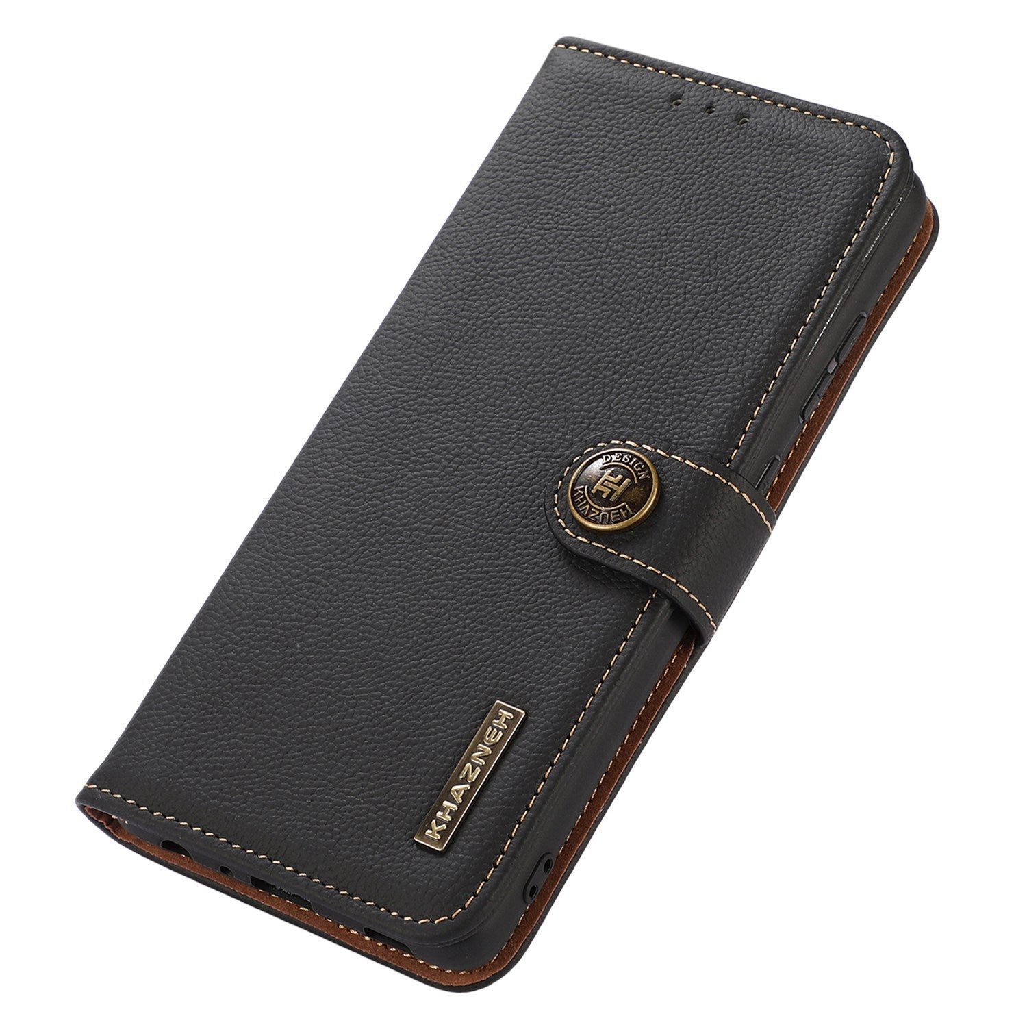 KHAZNEH For Samsung Galaxy Xcover7 Phone Case with RFID Blocking Genuine Cow Leather Cover - Black