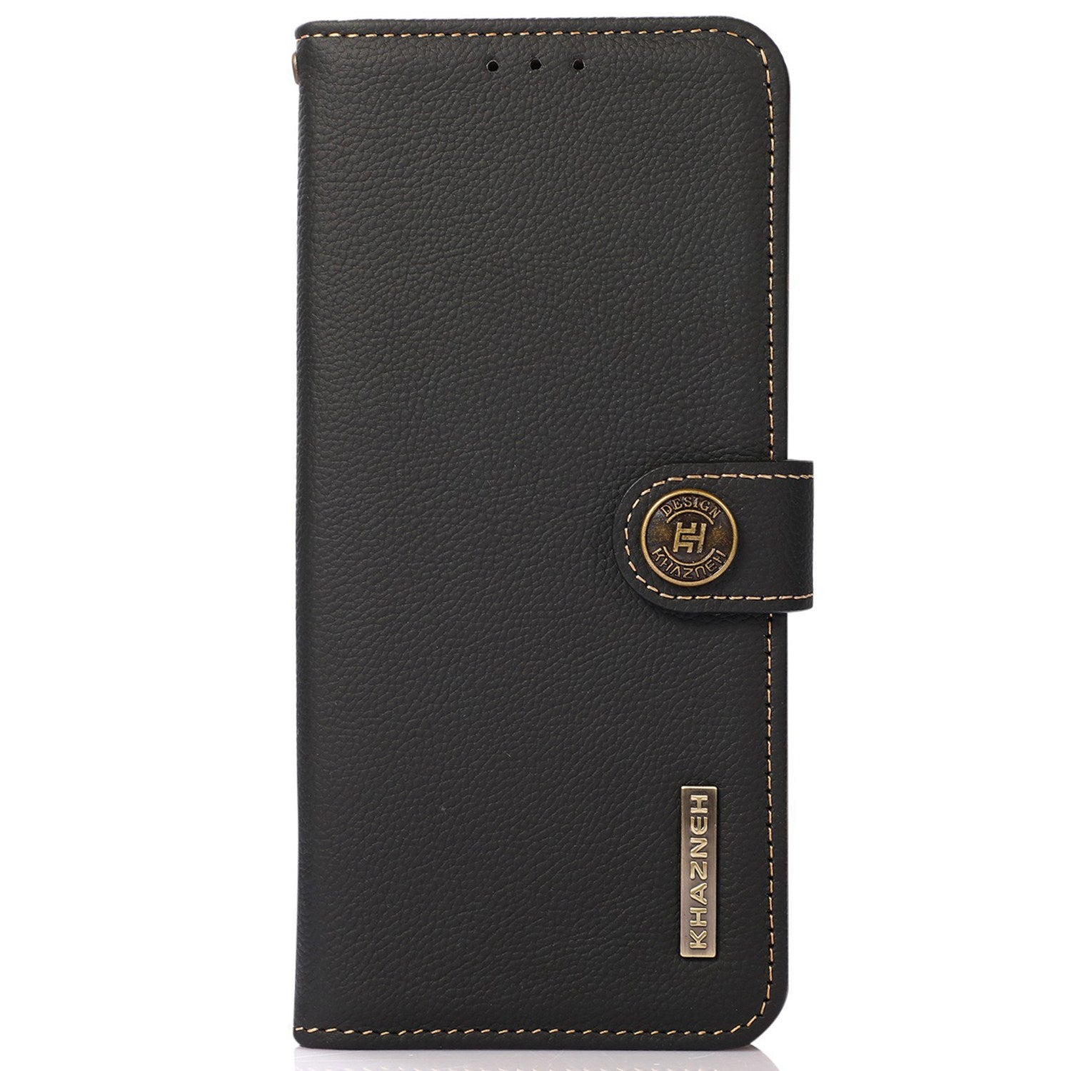 KHAZNEH For Samsung Galaxy Xcover7 Phone Case with RFID Blocking Genuine Cow Leather Cover - Black