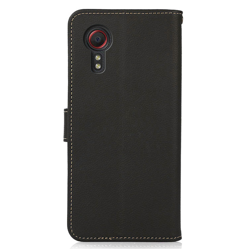 KHAZNEH For Samsung Galaxy Xcover7 Phone Case with RFID Blocking Genuine Cow Leather Cover - Black