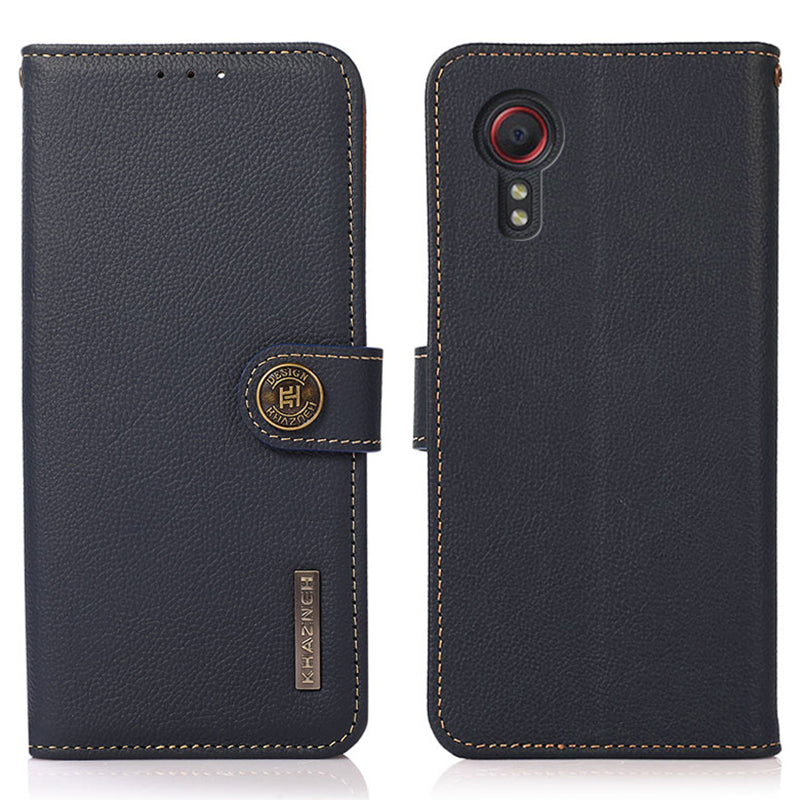 KHAZNEH For Samsung Galaxy Xcover7 Phone Case with RFID Blocking Genuine Cow Leather Cover - Black