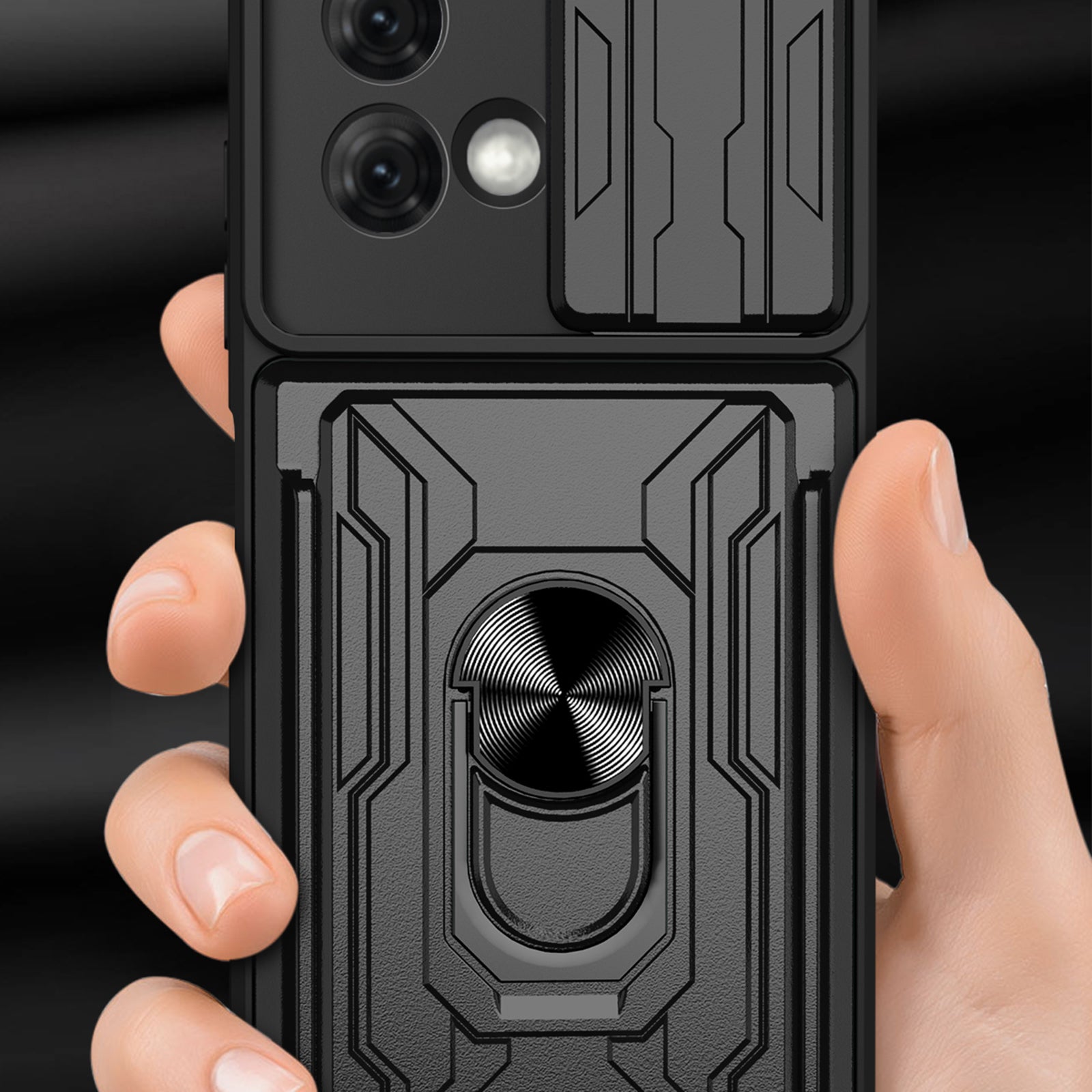 For Motorola Moto G84 5G Case PC+TPU Card Holder Kickstand Phone Cover - Black