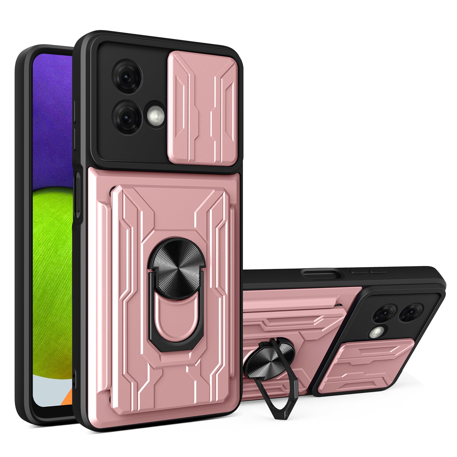 For Motorola Moto G84 5G Case PC+TPU Card Holder Kickstand Phone Cover - Black