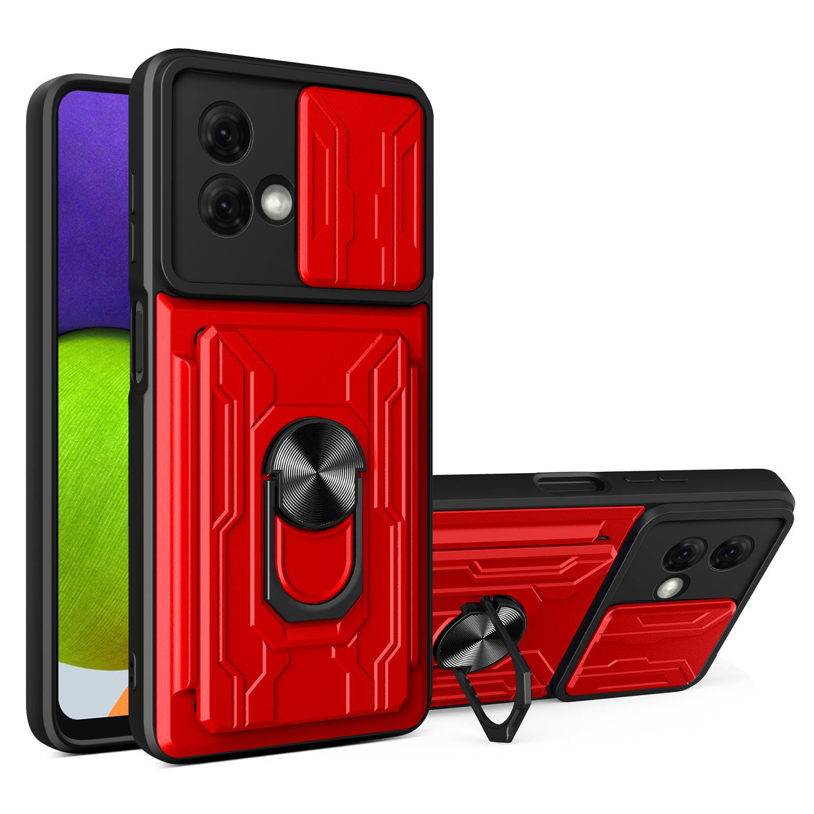 For Motorola Moto G84 5G Case PC+TPU Card Holder Kickstand Phone Cover - Black
