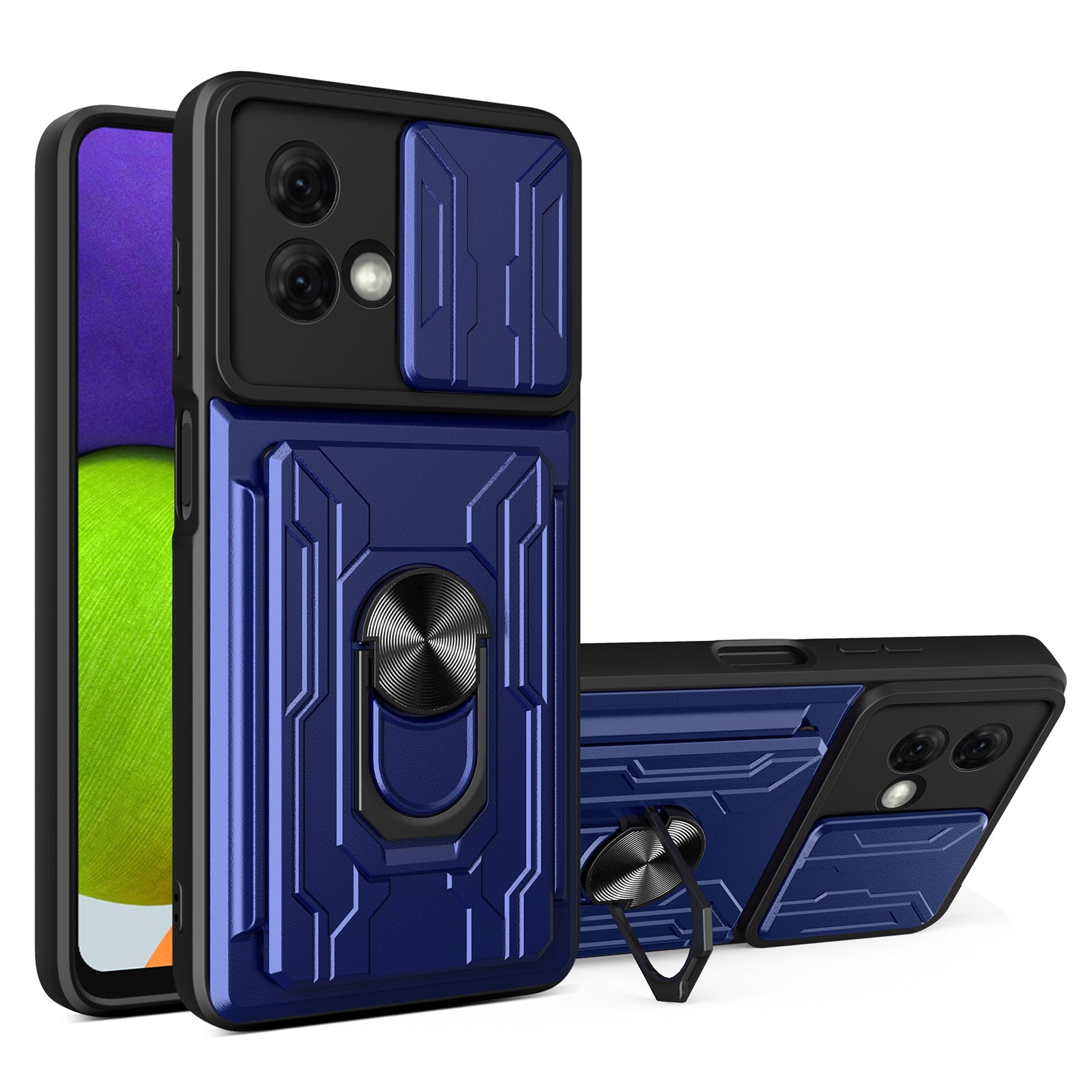 For Motorola Moto G84 5G Case PC+TPU Card Holder Kickstand Phone Cover - Black