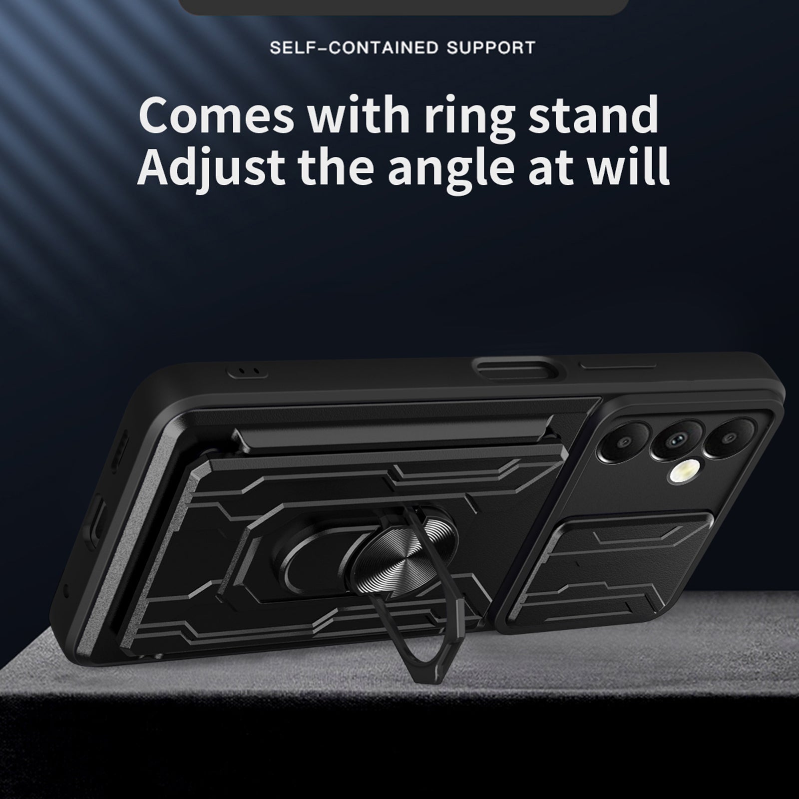 For Samsung Galaxy A05s 4G Case PC+TPU Card Holder Kickstand Phone Back Cover - White