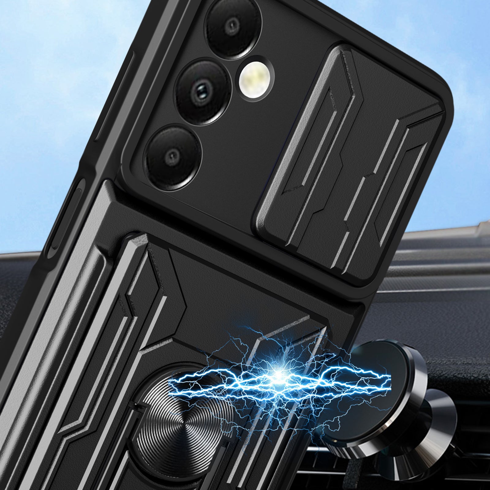 For Samsung Galaxy A05s 4G Case PC+TPU Card Holder Kickstand Phone Back Cover - White