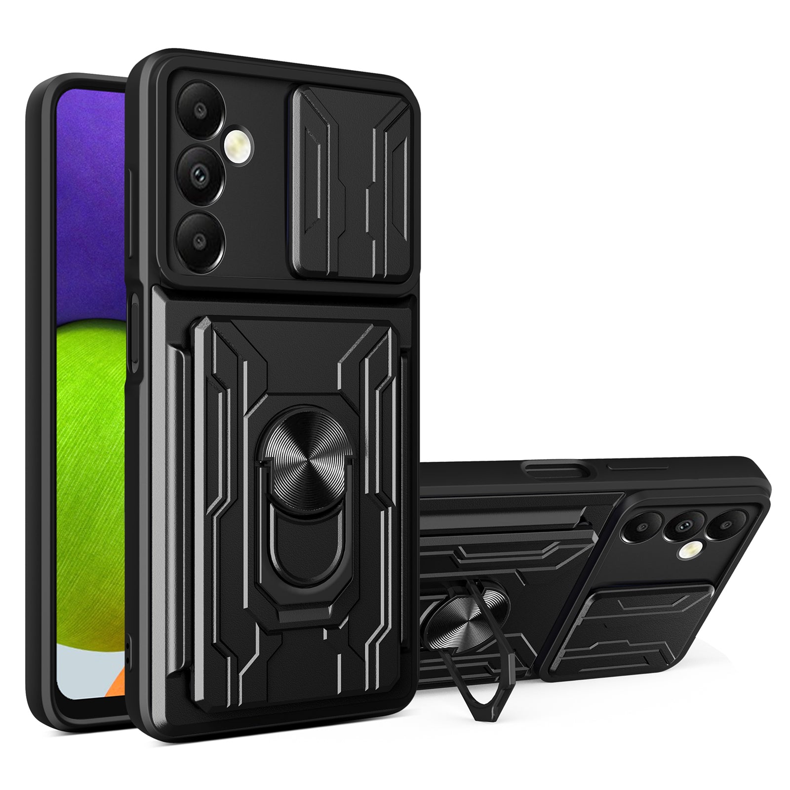 For Samsung Galaxy A05s 4G Case PC+TPU Card Holder Kickstand Phone Back Cover - White