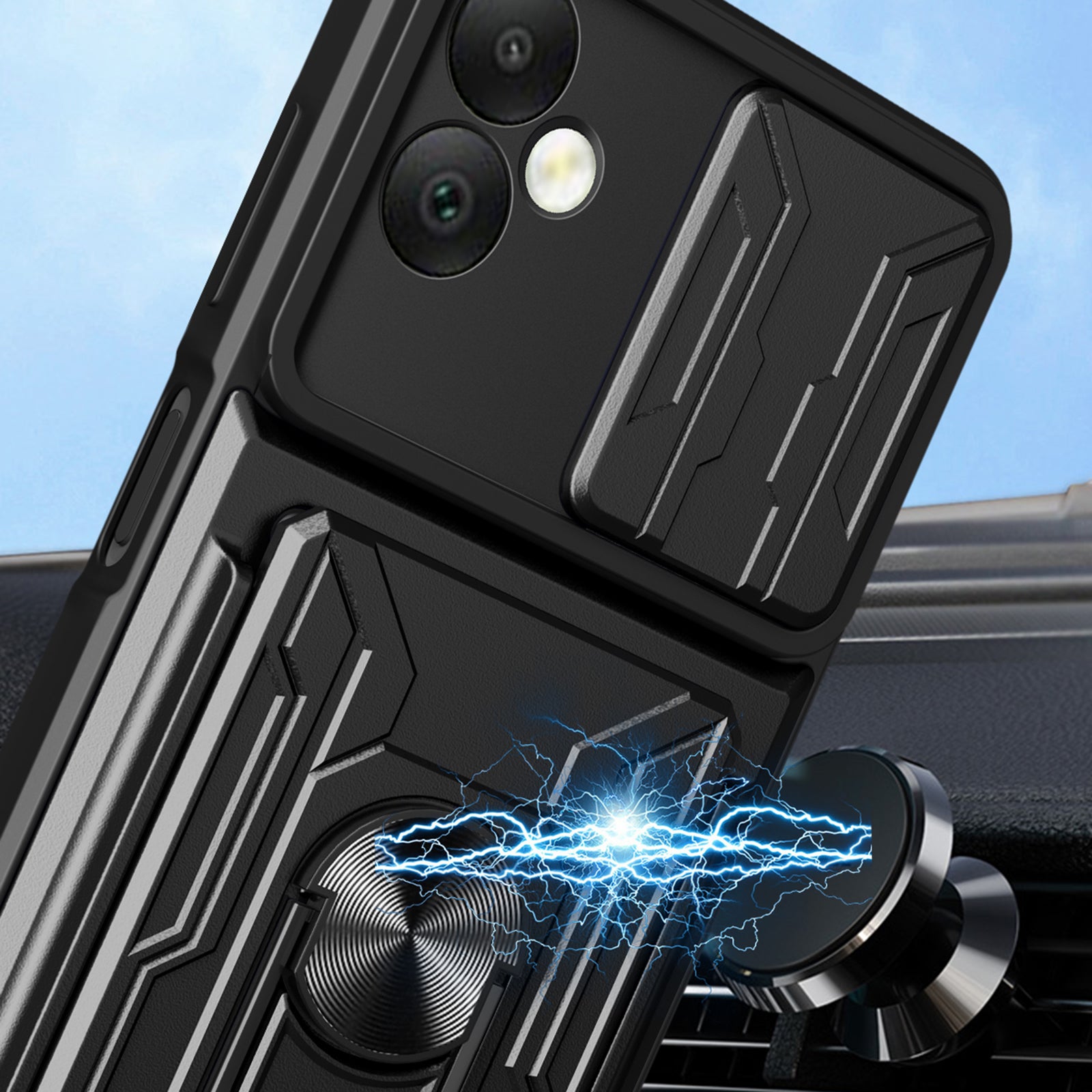 For Samsung Galaxy A05 4G Case Kickstand Anti-fall PC+TPU Phone Protector - Blackish Green