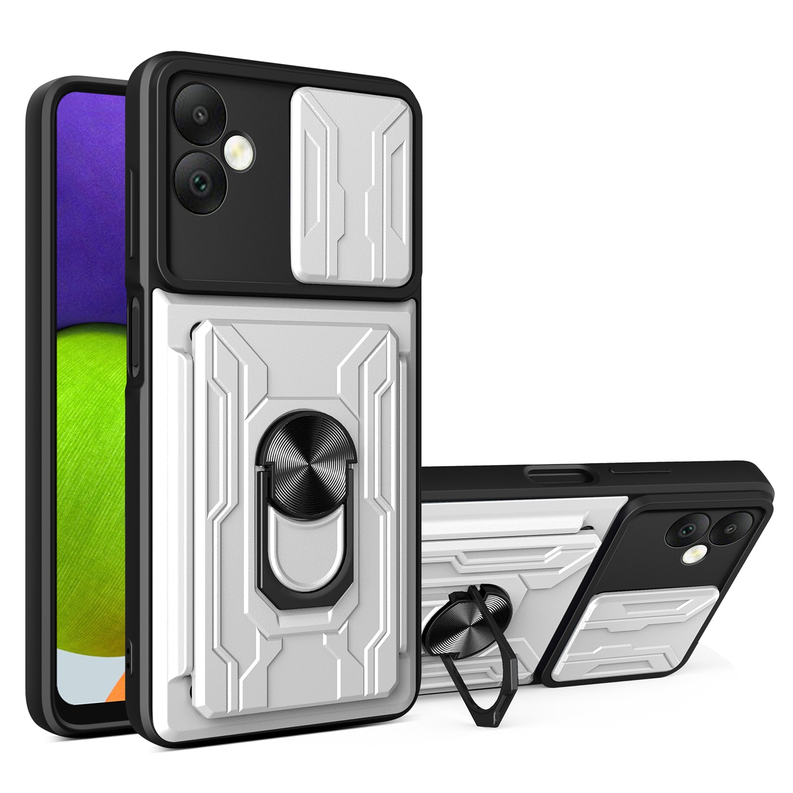 For Samsung Galaxy A05 4G Case Kickstand Anti-fall PC+TPU Phone Protector - Blackish Green